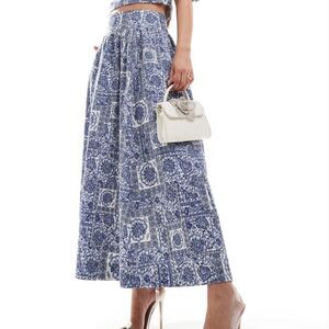 Abercrombie & Fitch | Poplin Blue Tile Long A-Line Blue Maxi Skirt Women LT